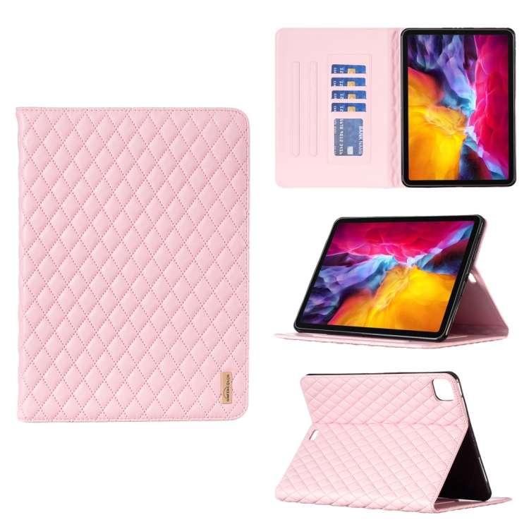 For iPad Pro 11 2022 / 2021 / 2020 Elegant Rhombic Texture Horizontal Flip Leather Tabl ... (Pink)