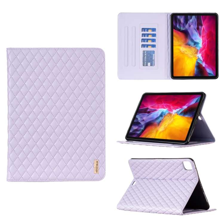 For iPad Pro 11 2022 / 2021 / 2020 Elegant Rhombic Texture Horizontal Flip Leather Ta ... (Purple)