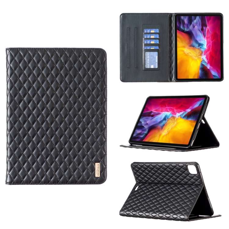 For iPad Pro 11 2022 / 2021 / 2020 Elegant Rhombic Texture Horizontal Flip Leather Tab ... (Black)