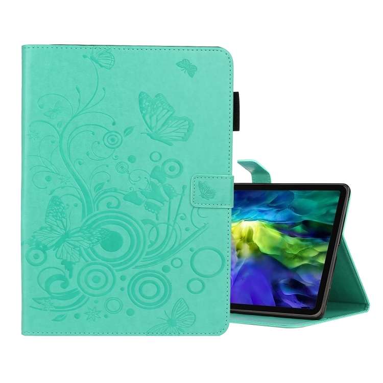 For iPad Pro 11 (2020) Butterflies Embossing Pattern Horizontal Flip Leather Tablet Ca ... (Green)