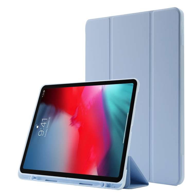 Skin Feel Pen Holder Tri-fold Tablet Leather Case For iPad Pro 11 2022 / 2021 / 2 ... (Light Blue)