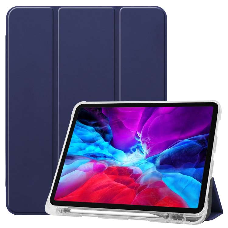 For iPad Pro 12.9 inch (2020) Three-folding Horizontal Flip PU Leather + Clear TPU ... (Dark Blue)