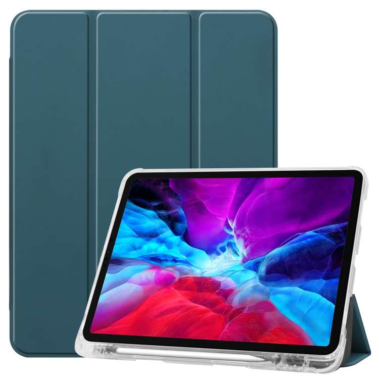 For iPad Pro 12.9 inch (2020) Three-folding Horizontal Flip PU Leather + Clear TP ... (Deep Green)