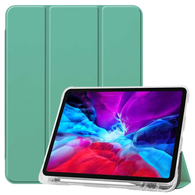 For iPad Pro 12.9 inch (2020) Three-folding Horizontal Flip PU Leather + Clear TPU Bac ... (Green)