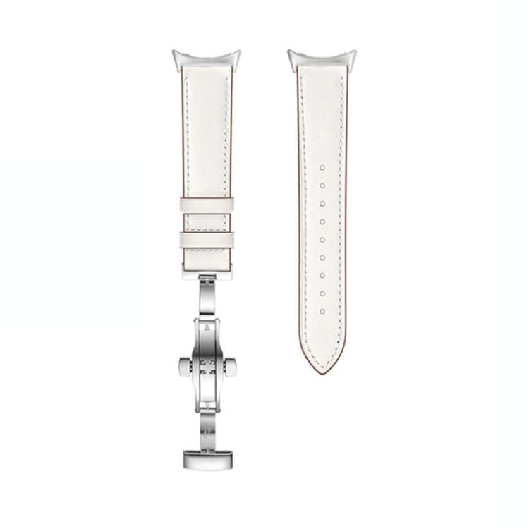 For Google Pixel Watch 4 / 3 / 2 / 1 41mm Butterfly Buckle Genuine Leather Watc ... (Silver White)