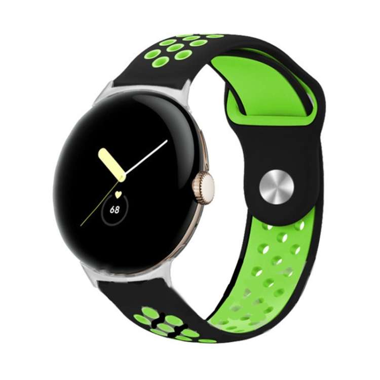 For Google Pixel Watch 4 / 3 / 2 / 1 41mm Two-color Reverse Buckle Silicone Watc ... (Black Green)