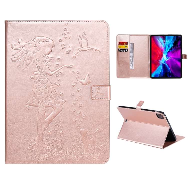 For iPad Pro 11 (2020) Pressed Printing Woman and Cat Pattern Horizontal Flip Leat ... (Rose Gold)