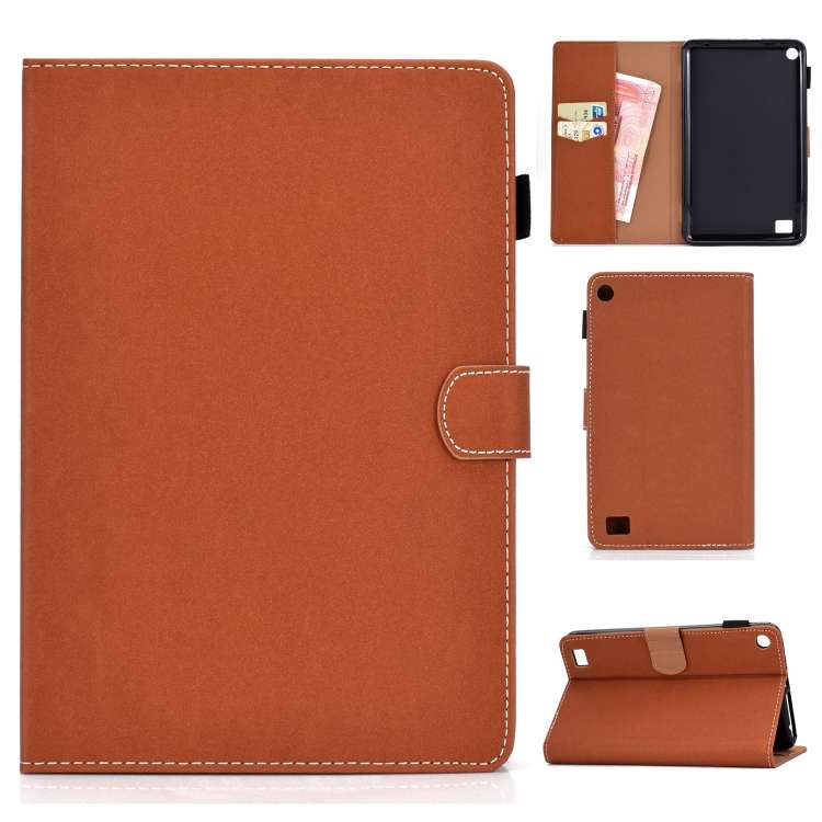 For Kindle Fire 7(2015/2017/2019) Solid Color Tablet PC Universal Magnetic Horizontal ... (Brown)