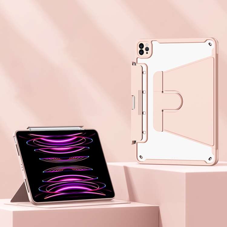 Detachable Rotating Leather Tablet Case For iPad Pro 12.9 2022 / 2020 / 2021 / 2018(Pink)
