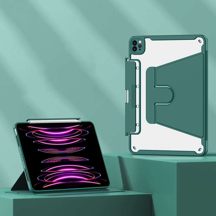 Detachable Rotating Leather Tablet Case For iPad Pro 12.9 2022 / 2020 / 2021 / 2018(Dark Green)