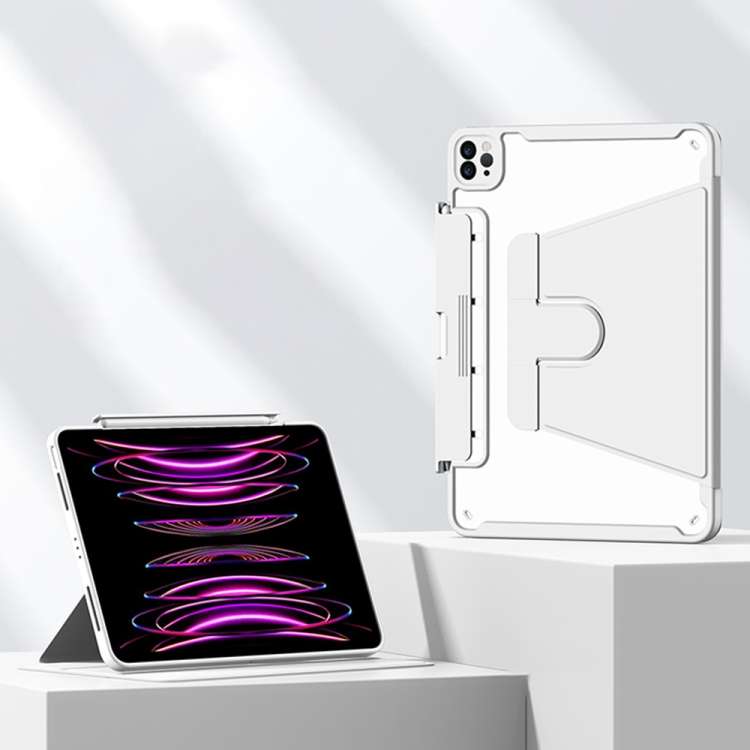 Detachable Rotating Leather Tablet Case For iPad Pro 12.9 2022 / 2020 / 2021 / 2018(White)