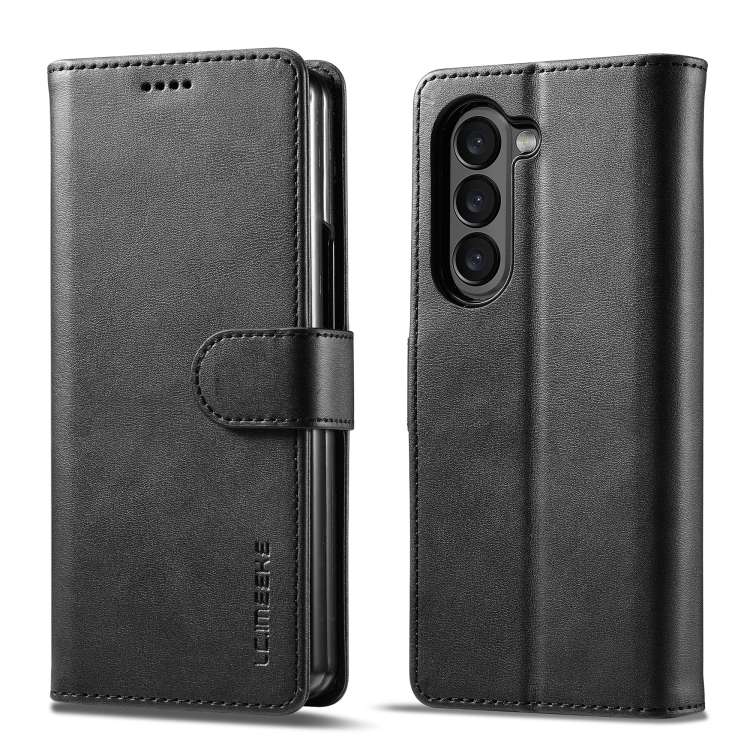For Samsung Galaxy Z Fold5 5G LC.IMEEKE Calf Texture Leather Phone Case(Black)