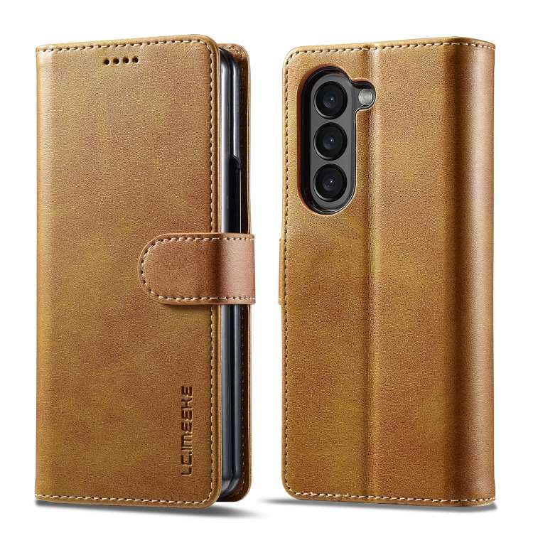 For Samsung Galaxy Z Fold5 5G LC.IMEEKE Calf Texture Leather Phone Case(Brown)