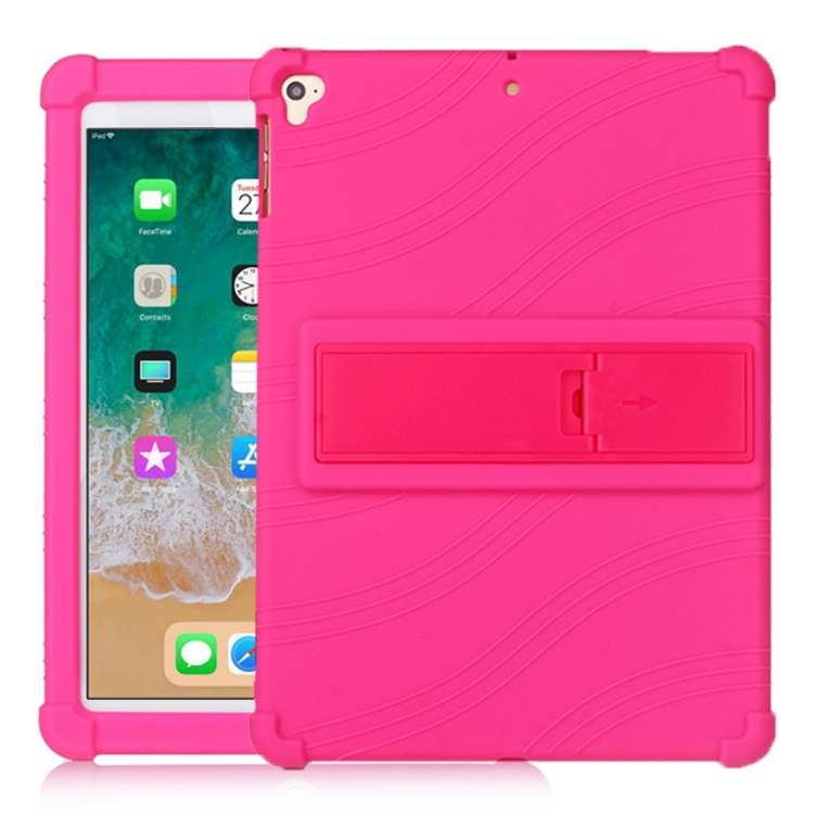 For iPad 6 (9.7 Universal) Tablet PC Silicone Protective Case with Invisible Bracket(Rose Red)