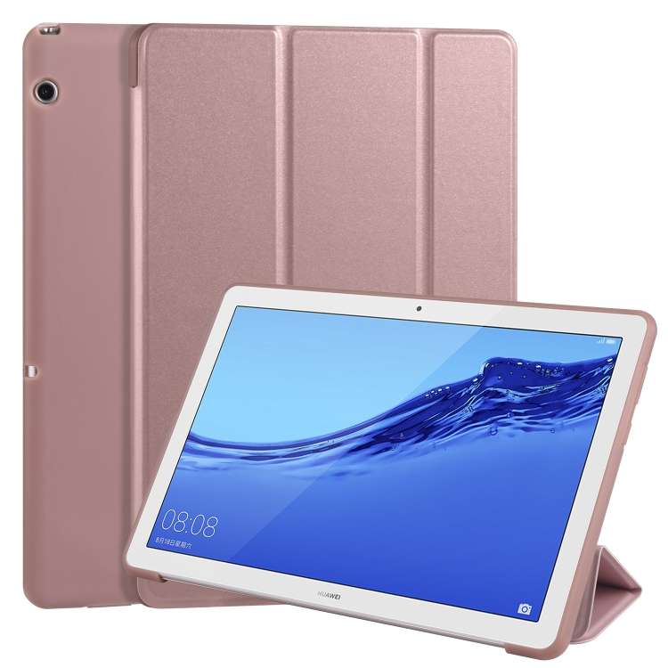 Huawei MediaPad T5 10 inch 3-folding Horizontal Flip PU Leather + Shockproof Honey ... (Rose Gold)
