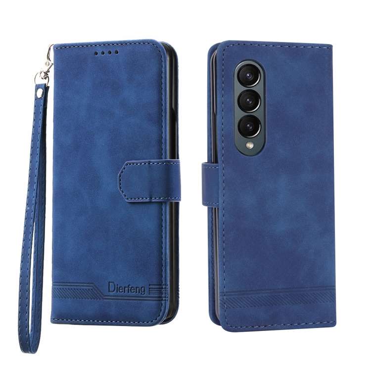 For Samsung Galaxy Z Fold4 5G Dierfeng Dream Line TPU + PU Leather Phone Case(Blue)