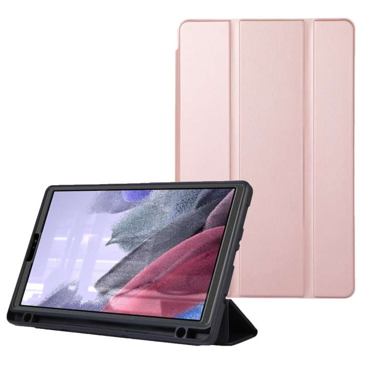 For Samsung Galaxy Tab A7 Lite Solid Color 3-folding Leather Tablet Case(Rose Gold)