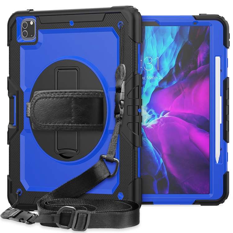 For iPad Pro 12.9 (2020) Shockproof Colorful Silicone + PC Protective Tablet Case ... (Black Blue)