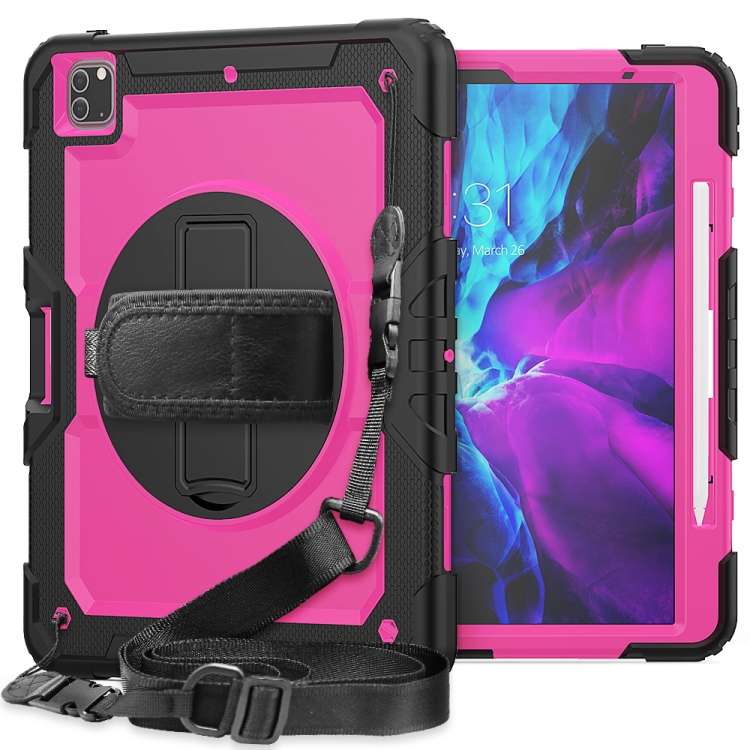 For iPad Pro 12.9 (2020) Shockproof Colorful Silicone + PC Protective Tablet ... (Black+Rose Red)