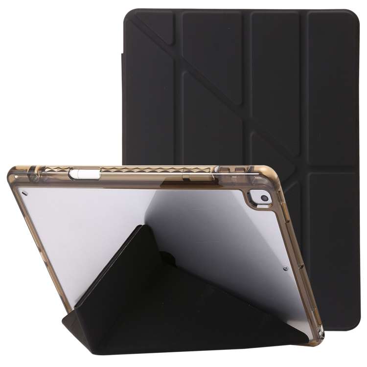 For iPad 10.2 2021 / 2020 / 10.5 Clear Acrylic Deformation Leather Tablet Case(Black)
