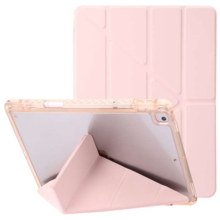 For iPad 10.2 2021 / 2020 / 10.5 Clear Acrylic Deformation Leather Tablet Case(Pink)
