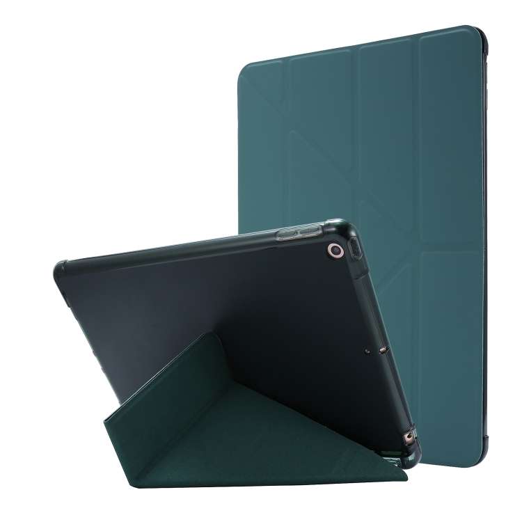 For iPad 10.2 2021 / 2020 / 2019 Airbag Deformation Horizontal Flip Leather Case ... (Dark Green)