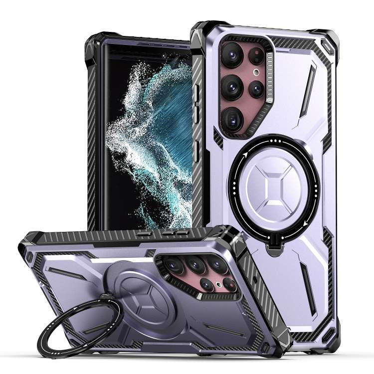 For Samsung Galaxy S21 Ultra 5G Armor Series Holder Phone Case(Light Purple)