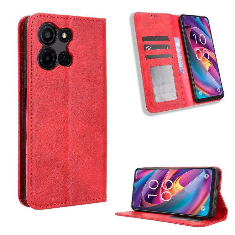 For TCL K32 5G / K33 5G Magnetic Buckle Retro Texture Leather Phone Case(Red)