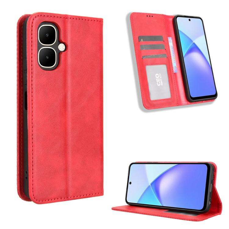 For Infinix Smart 10 / Tecno Pop 10 4G Magnetic Buckle Retro Texture Leather Phone Case(Red)