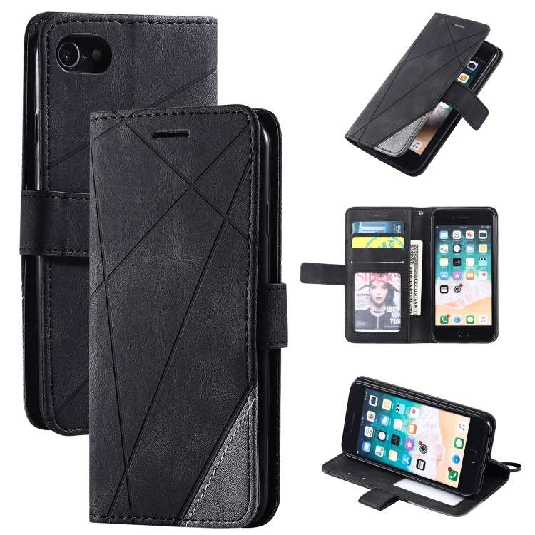 For iPhone SE 2022 / SE 2020 / 8 / 7 Skin Feel Splicing Horizontal Flip Leather Case w ... (Black)