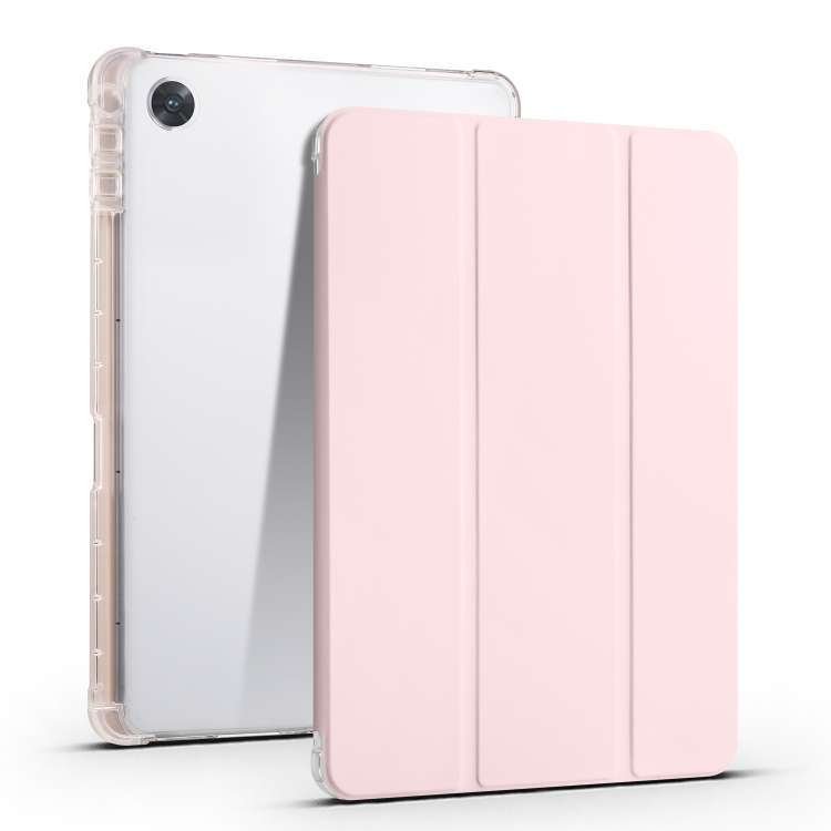 For OPPO Pad Air 10.36 2022 3-folding Transparent TPU Smart Leather Tablet Case with Pe ... (Pink)