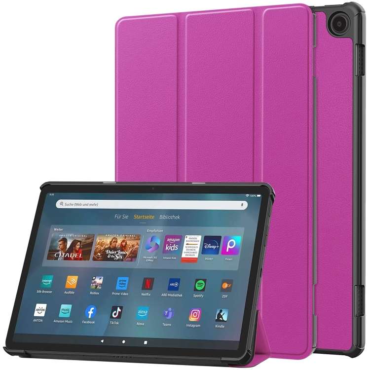 For Amazon Fire Max 11 Custer Pure Color 3-Fold Holder Smart Leather Tablet Case(Purple)