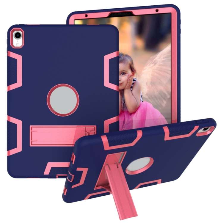 For iPad Pro 11 (2018) Shockproof PC + Silicone Protective Casewith Holder(Navy Blue Rose)
