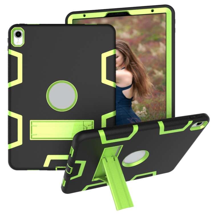 For iPad Pro 11 (2018) Shockproof PC + Silicone Protective Casewith Holder(Black Yellow Green)