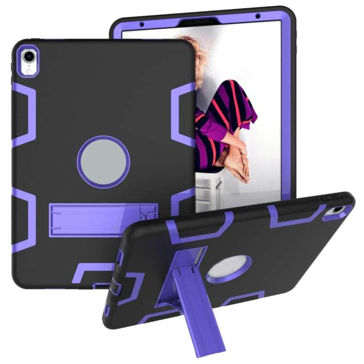 For iPad Pro 11 (2018) Shockproof PC + Silicone Protective Casewith Holder(Black Purple)