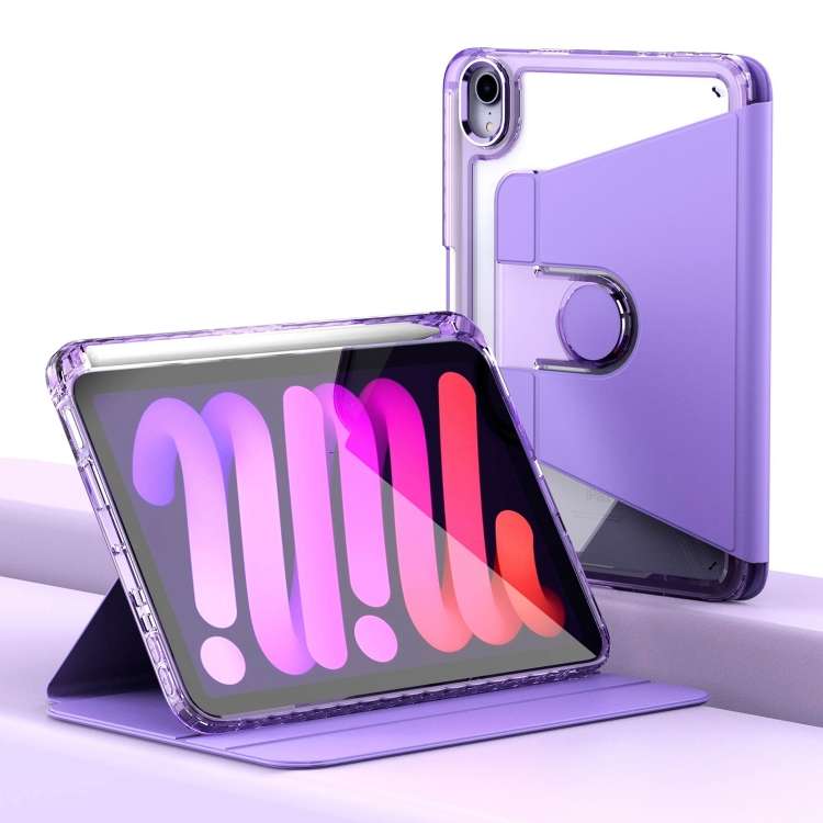 For iPad mini 6 / mini 2024 Clear 360 Rotation Stand Smart Leather Tablet Case(Purple)