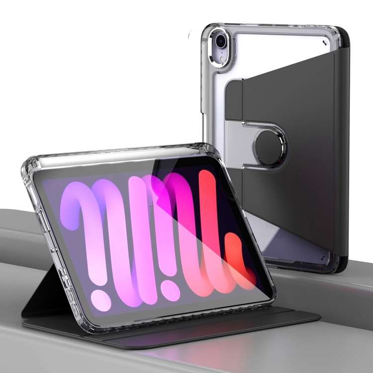 For iPad mini 6 / mini 2024 Clear 360 Rotation Stand Smart Leather Tablet Case(Black)