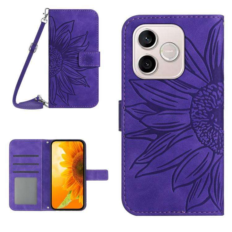 For Honor 600 Lite Global Skin Feel Sun Flower Pattern Leather Phone Case with L ... (Dark Purple)