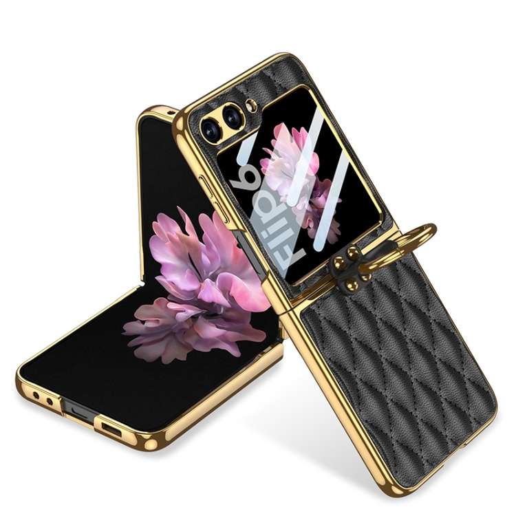For Samsung Galaxy Z Flip6/7 FE GKK Integrated Plating Diamond Texture PU Phone Case w ... (Black)