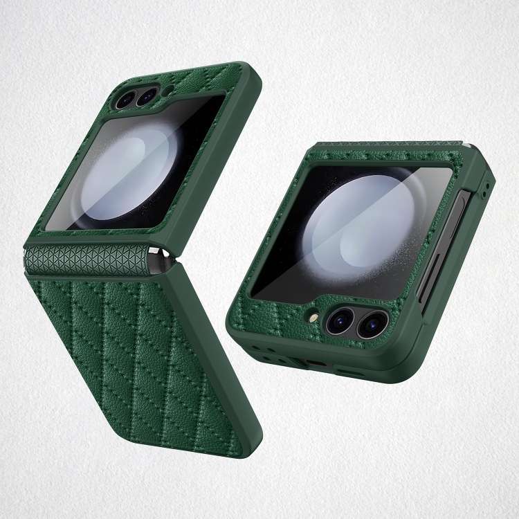 For Samsung Galaxy Z Flip7 FE / Flip6 Diamond Lattice Hinge Phone Case(Green)