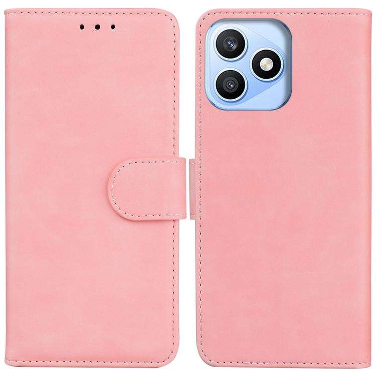For Honor X8d 4G Skin Feel Pure Color Flip Leather Phone Case(Pink)