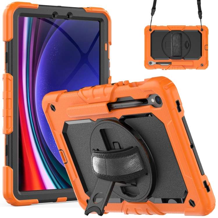 For Samsung Galaxy Tab S9 / S9 FE / S10 FE Lucky Wheel Grip Silicone Hybrid PC ... (Orange+Black)