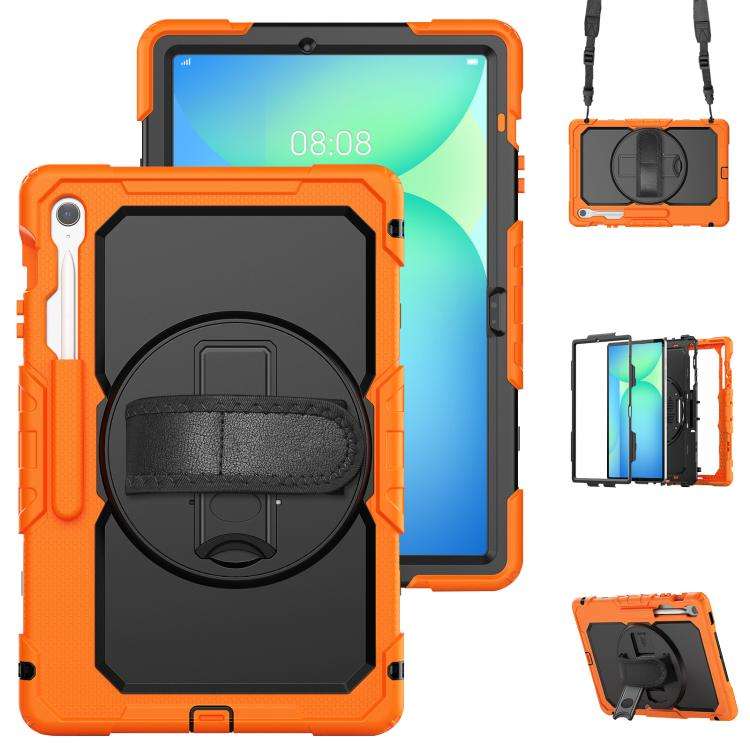 For Samsung Galaxy Tab S10 FE+ Lucky Wheel Grip Silicone Hybrid PC Tablet Case ... (Orange+Black)