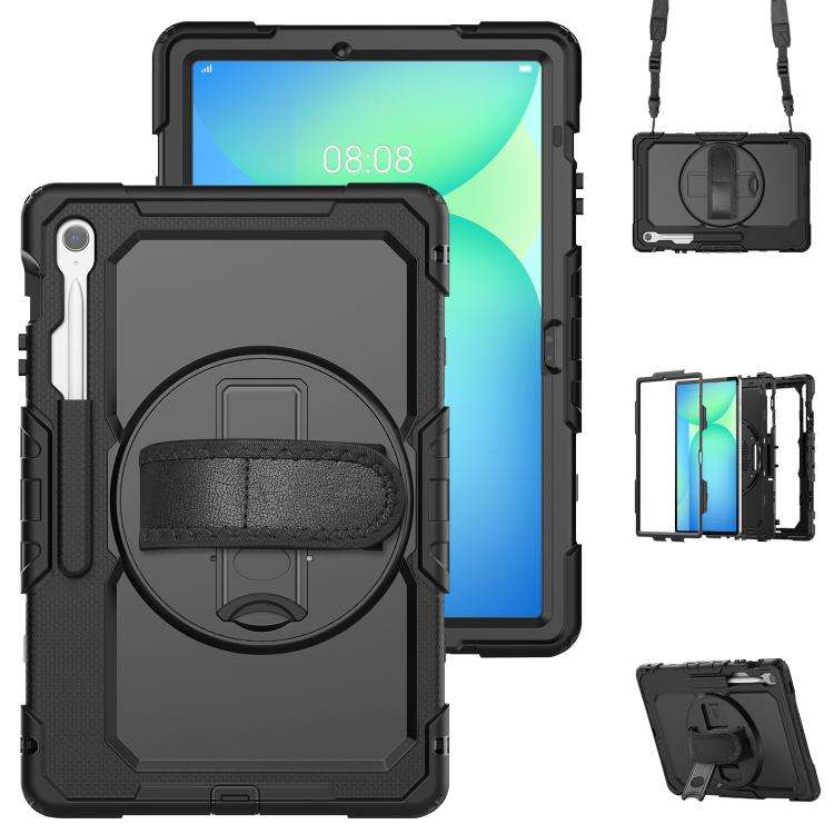 For Samsung Galaxy Tab S10 FE+ Lucky Wheel Grip Silicone Hybrid PC Tablet Case with Sh ... (Black)