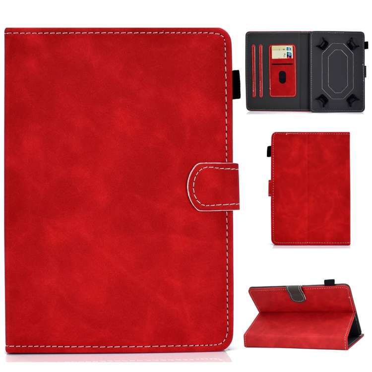 For 7 inch Tablet PC Universal Cowhide Texture Horizontal Flip Leather Case with Holder ... (Red)