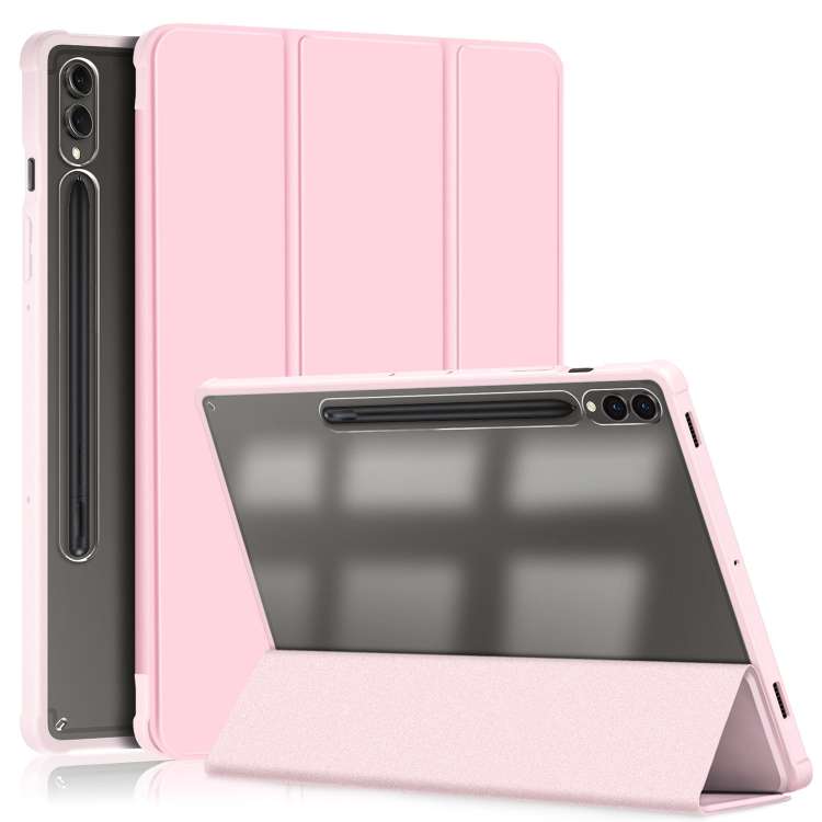 For Samsung Galaxy Tab S9+ Acrylic 3-folding Smart Leather Tablet Case(Pink)