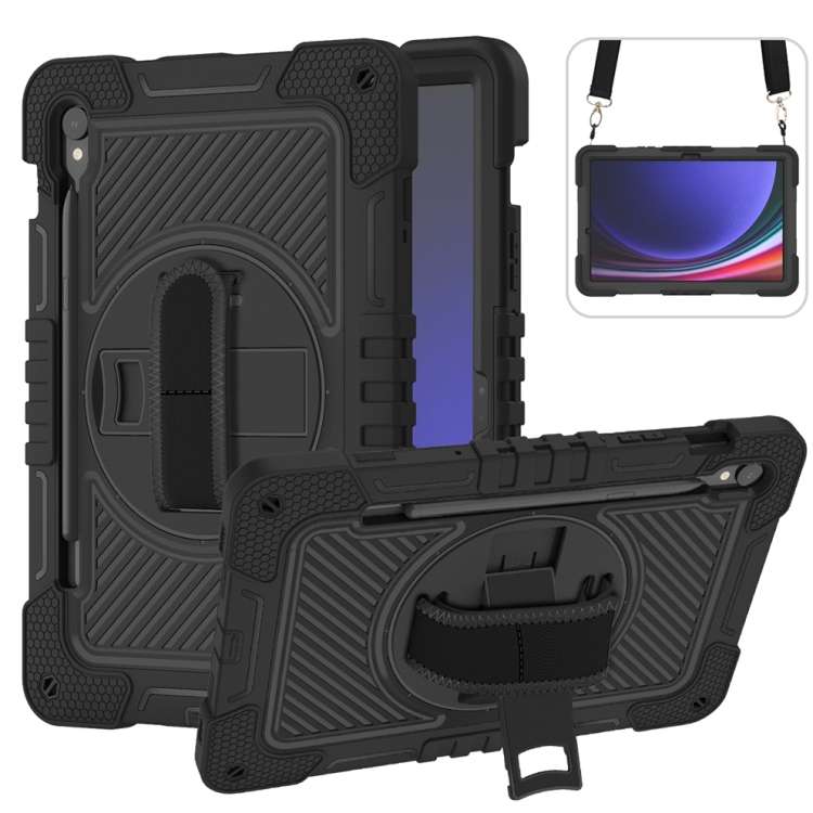 For Samsung Galaxy Tab S9 360 Degree Rotation PC Contrast Silicone Tablet Case(Black)