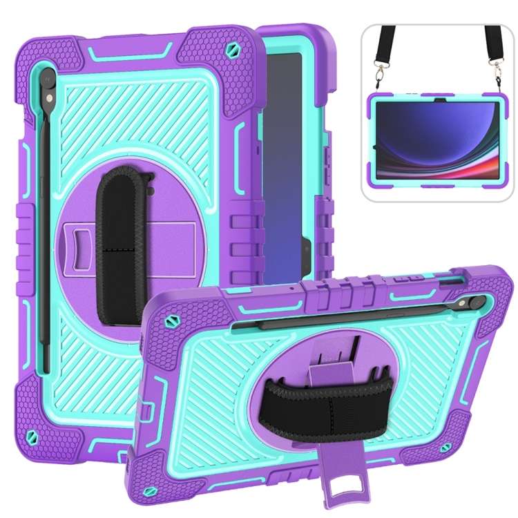 For Samsung Galaxy Tab S9 360 Degree Rotation PC Contrast Silicone Table ... (Purple + Mint Green)