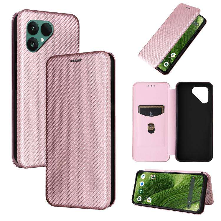 For Fairphone 6 Carbon Fiber Texture Flip Leather Phone Case(Pink)