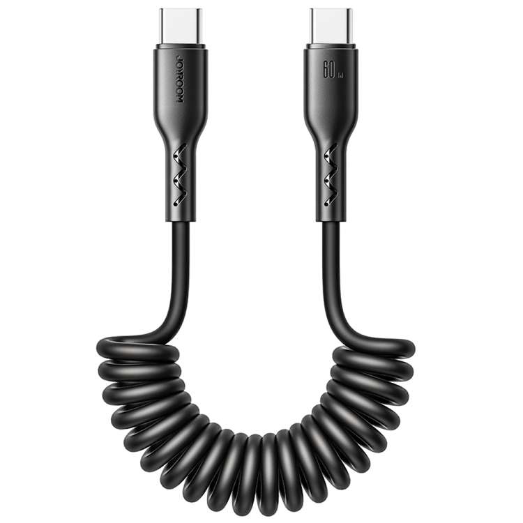 JOYROOM SA38-CC3 60W USB-C / Type-C to USB-C / Type-C Coiled Fast Charging Data Cable ... (Black)